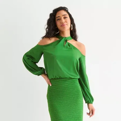 Bold Elements Womens Mock Neck Long Sleeve Satin Blouse In Green