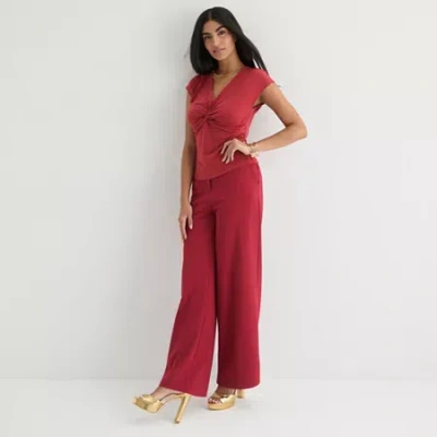 Bold Elements Womens V Neck Short Sleeve Blouse In Red