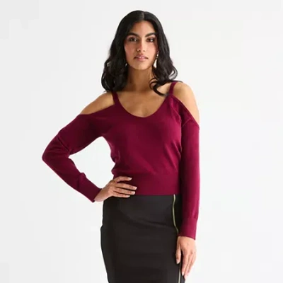 Bold Elements Womens V Neck Long Sleeve Pullover Sweater In Red