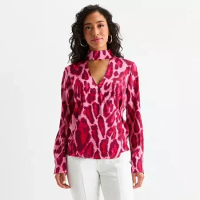 Bold Elements Womens Mock Neck Long Sleeve Wrap Shirt In Pink