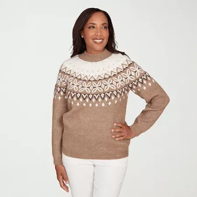 Alfred Dunner Vienna Womens Mock Neck Long Sleeve Pullover Sweater In Brown