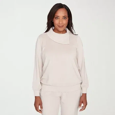 Alfred Dunner Calm Luxe Womens Cowl Neck Long Sleeve Sweatshirt In White