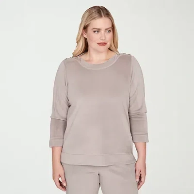 Alfred Dunner Calm Luxe Womens Boat Neck 3/4 Sleeve Sweatshirt In Gray
