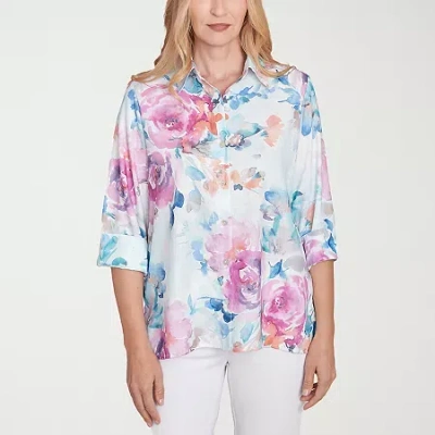 Alfred Dunner Classics Womens 3/4 Sleeve Blouse In Pink