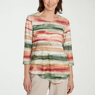 Alfred Dunner Copper Canyon Womens Crew Neck 3/4 Sleeve T-shirt In Multi