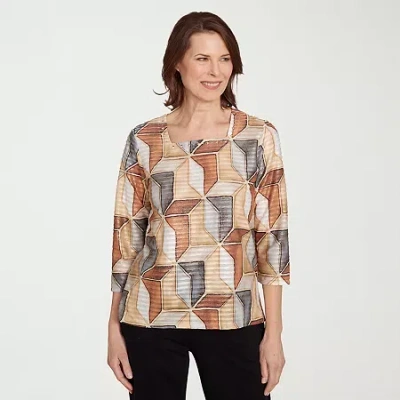 Alfred Dunner Classics Womens Crew Neck 3/4 Sleeve T-shirt In Multi