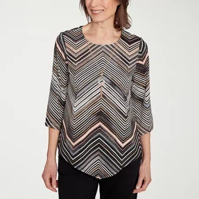 Alfred Dunner Women's Classic Chevron Stripe Top With Necklace In Multi