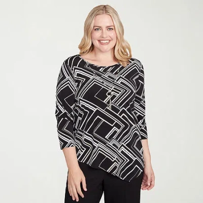 Alfred Dunner Business As Usual Womens Crew Neck 3/4 Sleeve T-shirt In Black