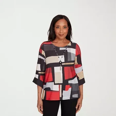 Alfred Dunner Jet Setter Womens Crew Neck 3/4 Sleeve T-shirt In Multi