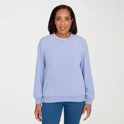 Alfred Dunner Classics Womens Crew Neck Long Sleeve Sweatshirt In Blue
