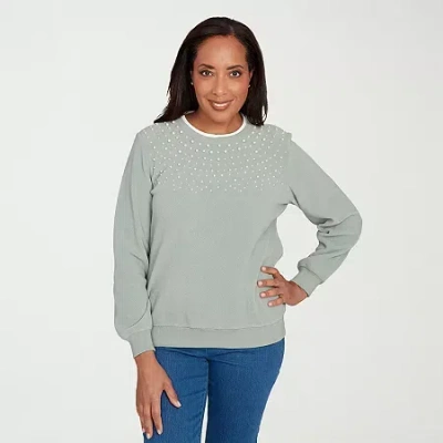 Alfred Dunner Classics Womens Crew Neck Long Sleeve Sweatshirt In Green