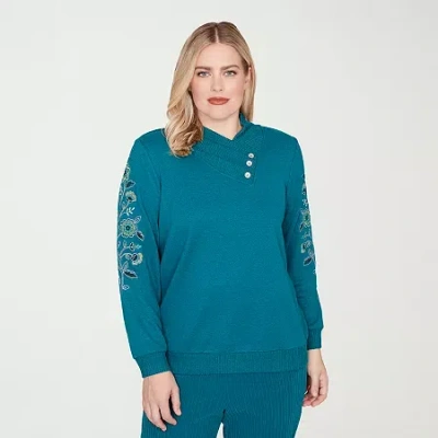 Alfred Dunner Lake Champlain Womens V Neck Long Sleeve T-shirt In Green