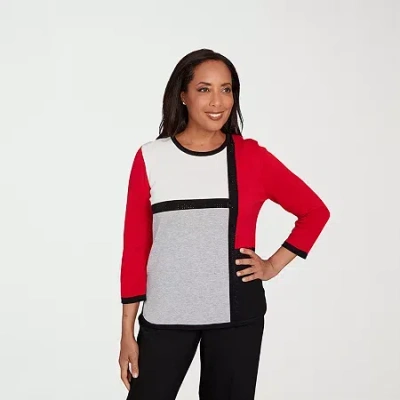 Alfred Dunner Jet Setter Womens Crew Neck 3/4 Sleeve Pullover Sweater In Red