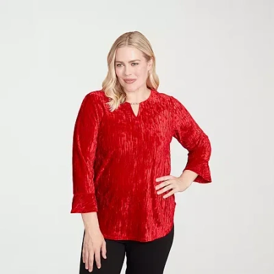Alfred Dunner Jet Setter Womens Split Crew Neck 3/4 Sleeve Blouse In Red