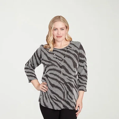 Alfred Dunner Jet Setter Womens Crew Neck 3/4 Sleeve T-shirt In Black