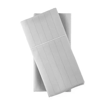 Liz Claiborne 600tc Cotton Sateen Dobby Stripe Wrinkle Free Pillowcases In Gray