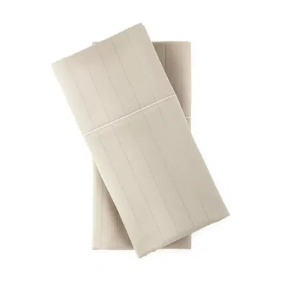 Liz Claiborne 600tc Cotton Sateen Dobby Stripe Wrinkle Free Pillowcases In Sand