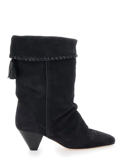 Isabel Marant Women 'dalby' Black Boots With Pointed Toe And Tassel Fringe In Suede Woman In Black