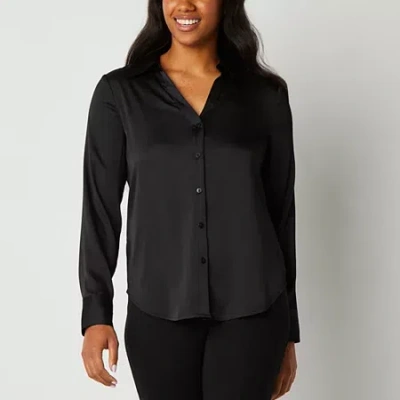Worthington Womens Cuffed Long Sleeve Regular Fit Button-down Shirt In Black