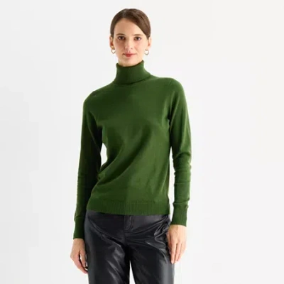 Worthington Womens Turtleneck Long Sleeve Pullover Sweater In Green
