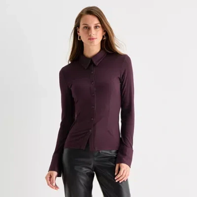 Worthington Womens Fitted Long Sleeve Regular Fit Button-down Shirt In Purple