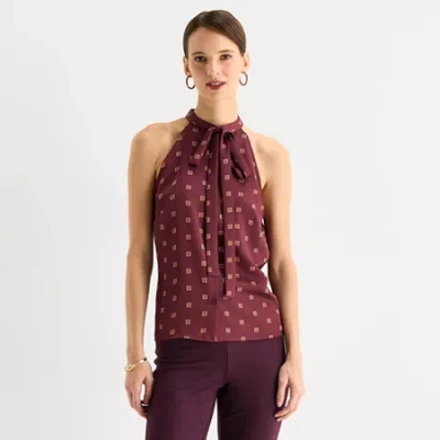 Worthington Womens Halter Neck Sleeveless Blouse In Purple