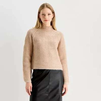 Worthington Womens Mock Neck Long Sleeve Pullover Sweater In Sand