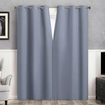 Sun Zero Glynn Magnetic Closure Grommet Top 100% Blackout Set Of 2 Curtain Panel In Blue