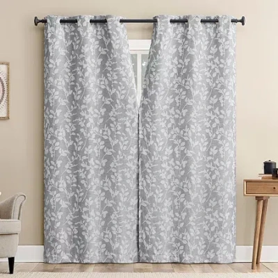 Sun Zero Glynn Gaia Woven Floral Magnetic Closure Grommet Top Energy Saving 100% Blackout Set Of 2 Curtain Pa In Blue