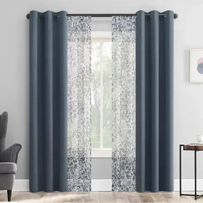 Sun Zero Arbor Print Grommet Top Blackout Set Of 4 Curtain Panel In Blue