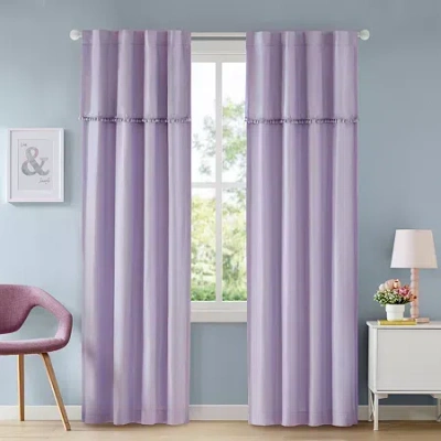 Ink+ivy Kids Holly Pom Pom Rod Pocket Back Tab 100% Blackout Single Curtain Panel In Purple