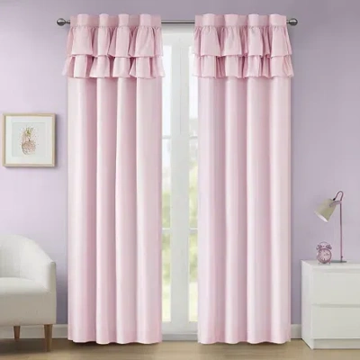 Ink+ivy Kids Angie Ruffle Rod Pocket Back Tab 100% Blackout Single Curtain Panel In Pink