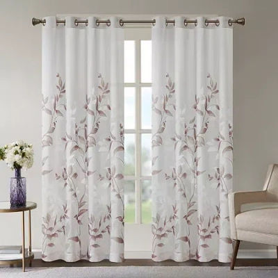 Madison Park Vera Grommet Top Sheer Single Curtain Panel In Purple