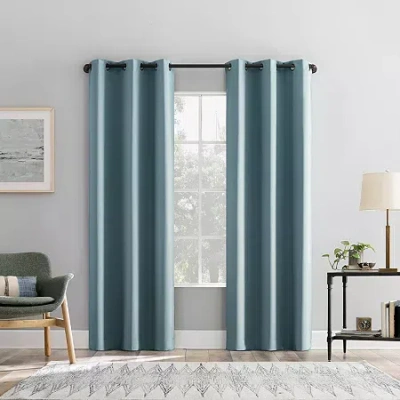 Sun Zero Percy Solid Grommet Top Energy Saving 100% Blackout Single Curtain Panel In Blue