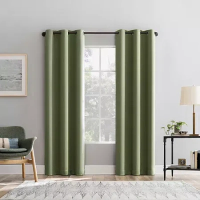 Sun Zero Percy Solid Grommet Top Energy Saving 100% Blackout Single Curtain Panel In Green