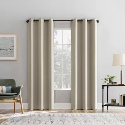 Sun Zero Percy Solid Grommet Top Energy Saving 100% Blackout Single Curtain Panel In Sand