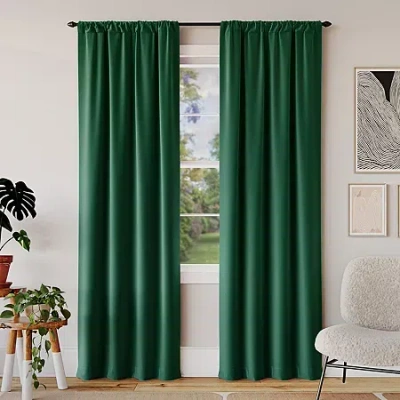Sun Zero Rianna Rod Pocket 100% Blackout Single Curtain Panel In Green