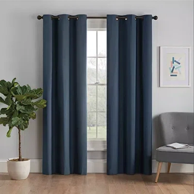 Eclipse Microfiber Grommet Top Energy Saving Blackout Single Curtain Panel In Blue