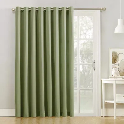 Sun Zero Emory 100"w X 84"l Energy Saving Light-filtering Grommet Top Single Patio Door Curtain In Green