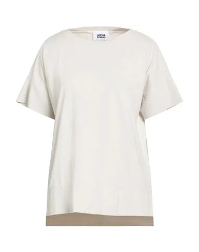 Alpha Studio Woman T-shirt Light Grey Size 10 Cotton, Elastane In White