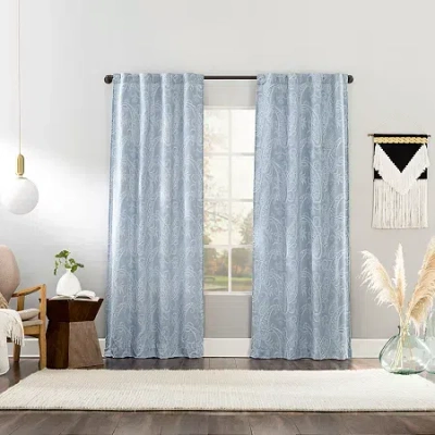 Sun Zero Pedra Back Tab 100% Blackout Single Curtain Panel In Blue