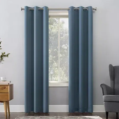 Sun Zero Evan Grommet Top Energy Saving Blackout Single Curtain Panel In Blue