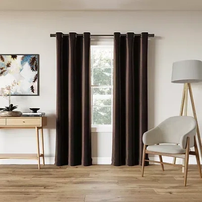 Sun Zero Cascade Grommet Top Blackout Single Curtain Panel In Brown
