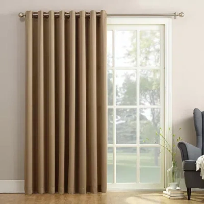 Sun Zero Emory 100"w X 84"l Energy Saving Light-filtering Grommet Top Single Patio Door Curtain In Sand