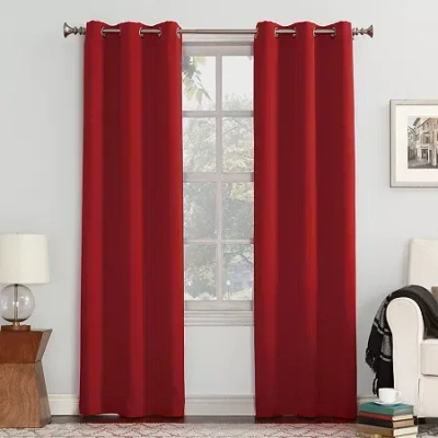 Sun Zero Evan Grommet Top Energy Saving Blackout Single Curtain Panel In Red