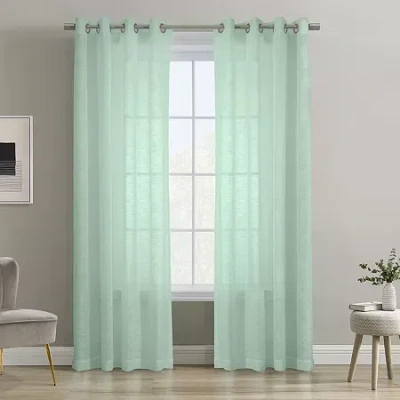 Habitat Boucle Grommet Top Sheer Single Curtain Panel In Green
