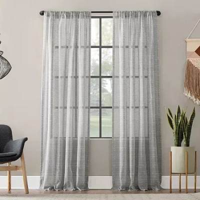 Clean Window Textured Slub Stripe Rod Pocket Sheer Single Curtain Panel In Gray