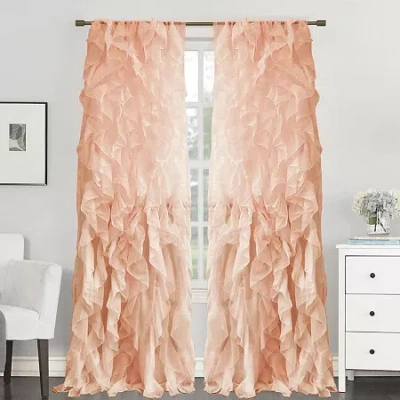 Sweet Home Collection Chic Voile Vertical Ruffled Rod Pocket Sheer Single Curtain Panel In Brown