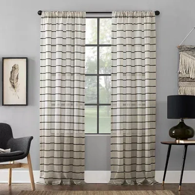 Clean Window Twill Stripe Anti-dust Rod Pocket Sheer Single Curtain Panel In Black