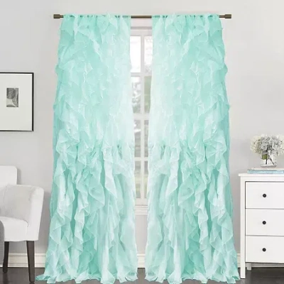 Sweet Home Collection Chic Voile Vertical Ruffled Rod Pocket Sheer Single Curtain Panel In Blue